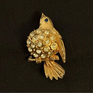 Vintage Gold Tone Bird Brooch with Crystals